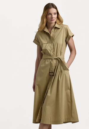 BELTED STRETCH-COTTON BLEND SHIRTDRESS - Skjortekjole - birch tan