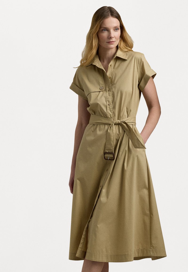 Lauren Ralph Lauren BELTED STRETCH-COTTON BLEND SHIRTDRESS - Φόρεμα πουκάμισο - birch tan