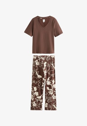 Next, SET - Pyjamas - chocolate brown floral