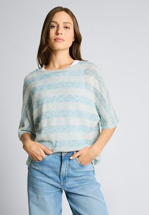 TOM TAILOR LOOSE FIT MIT FLEDERMAUSÄRMELN - T-Shirt print - white mint stripe