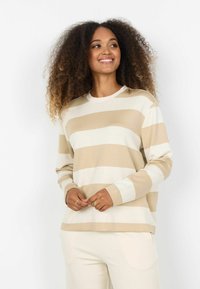 Beige en crèmekleurige gestreepte sweatshirt met lange mouwen, een ronde halslijn en geribbelde manchetten, gemaakt van een zachte katoenmix.