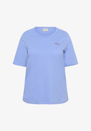 Lichtblauw T-shirt van katoen, met een ronde hals en korte mouwen. Rode "Love" geborduurd op de borst. Klassieke, ontspannen pasvorm.
