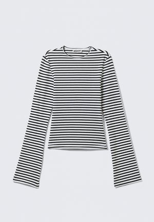 Shirt met lange mouwen en een ronde hals, voorzien van horizontale zwart-witte strepen, gemaakt van een rekbare katoenmix.