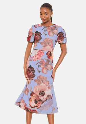 PETITE FIT - FLORAL PRINT FIT AND FLARE MIDI - Nappali ruha - blue