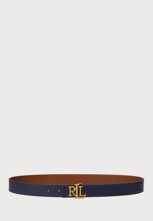 LOGO REVERSIBLE PEBBLED LEATHER BELT - Diržas - refined navy/lauren tan