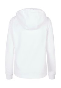 Vit hoodie med avslappnad passform, långa ärmar och dragsko i huvan. Tillverkad av mjukt, slätt tyg utan synliga mönster eller detaljer.