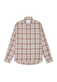 Καρό πουκάμισο σε μπεζ με κόκκινες και ναυτικές λεπτομέρειες, με μακριά μανίκια, γιακά και μία τσέπη στο στήθος. Κατασκευασμένο από ελαφρύ ύφασμα.