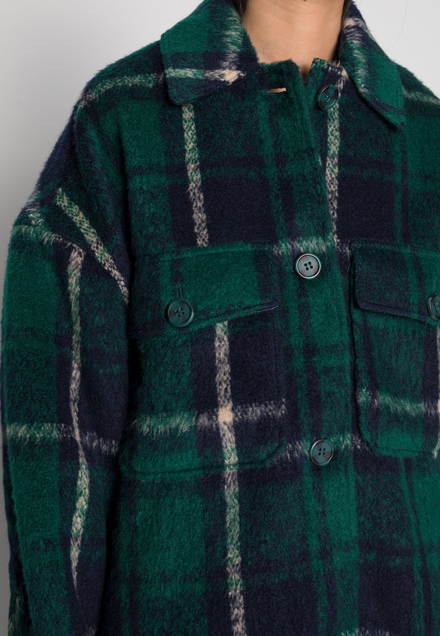 green buffalo plaid jacket