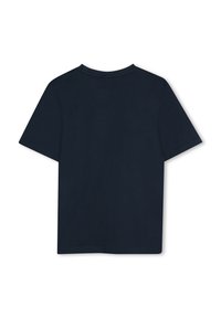T-shirt in cotone blu navy scuro con maniche corte e colletto tondo. La parte posteriore presenta un design semplice senza logo o motivi visibili.