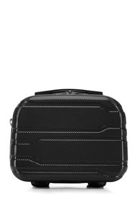 Zwarte mesh hard case met gestructureerd ontwerp, voorzien van een handvat aan de bovenkant en een gladde basis. Getextureerd oppervlak met horizontale lijnen voor detail.