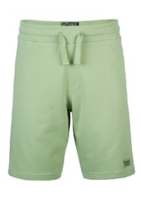 Hellgrüne Baumwollshorts mit elastischem Bund, Kordelzug und Seitentaschen. Mit strukturiertem Stoff und einem kleinen Markenetikett.
