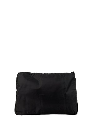 Black rectangular pillow with soft, slightly wrinkled surface and edges on a white background.
