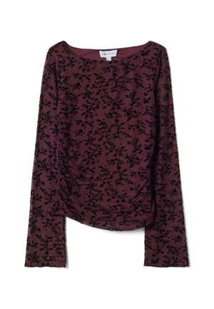 B.ANGEL, T-SHIRT WITH FLOCKED FLORAL MOTIF - Blusa - wine purple