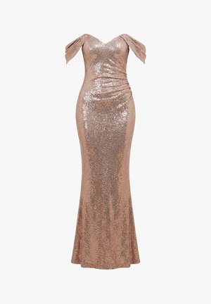 Goddiva, OFF THE SHOULDER SEQUIN WING MAXI DRESS - Galajurk - champagne