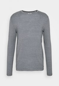 Langärmliges graues Hemd mit Rundhalsausschnitt und subtilen horizontalen Streifen. Hergestellt aus einem weichen, leichten Stoff.