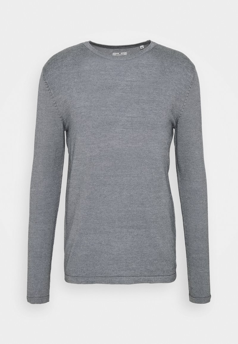 Langärmliges graues Hemd mit Rundhalsausschnitt und subtilen horizontalen Streifen. Hergestellt aus einem weichen, leichten Stoff.