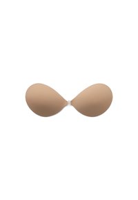 Sottobraccio adesivo nudo con coppe senza cuciture e curvate e un connettore centrale. Superficie liscia, design flessibile per un indossamento discreto sotto i vestiti.