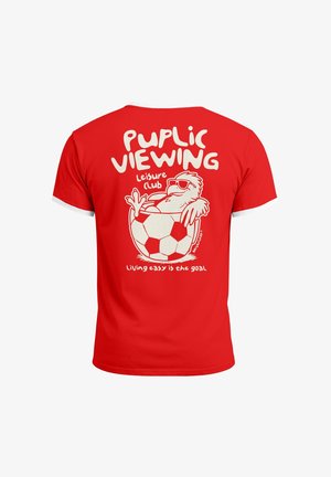 Neverless, HERREN T-SHIRT RETRO KONTRASTBUND - SOCCER PUBLIC VIEWING - - Print T-shirt - rot-weiß