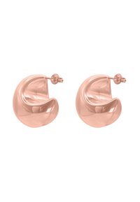 Orecchini in oro rosa con un design liscio e curvo. Presentano una finitura lucida e una chiusura a perno per una vestibilità sicura.