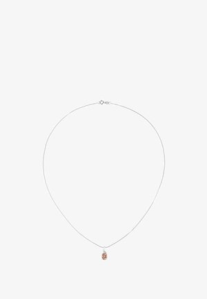 Sidabrinė grandinėlė su mažyčiu rožinės spalvos pakabuku. Grandinėlė yra subtili, lygaus paviršiaus ir su tvirtu užsegimu.