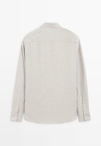 Gestreept shirt met lange mouwen in lichtgrijs en wit, met een button-down kraag, manchetknoopjes en een rechte zoom. Gestructureerde stof.