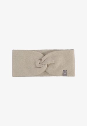 Pleteni glavnik v svetlo bež barvi z zasnovo sprednje vozle in teksturirano površino. Ima majhno oznako logotipa na eni strani.