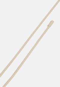 Beige fabric cord with a smooth texture, featuring a rounded end and subtle stitching along the length. Simple, elongated design.