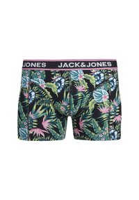 Boxer-briefs noirs avec un imprimé floral tropical éclatant, mettant en avant des accents roses et bleus. Taille élastique avec le logo "JACK & JONES".