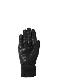 Black gloves with a textured mesh fabric, reinforced palms, and elastic cuffs. Features a velcro closure for secure fit.