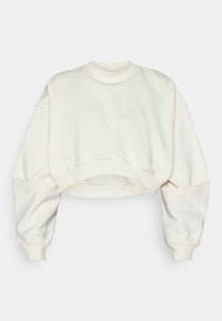 Beskjært sweatshirt i off-white stoff, med ribbestrikket rund hals, senkede skuldre og elastisk kant. Glatt tekstur og minimalistisk design.