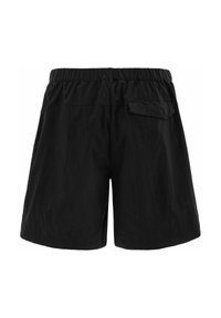 Schwarze Shorts aus leichtem Stoff, mit elastischem Bund und einer aufklappbaren Gesäßtasche. Maßgeschneidert für eine entspannte Passform.