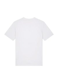 Hvid kortærmet t-shirt, rund hals, bomuldsstof, ensfarvet design, glat tekstur, ingen grafik eller mønstre.