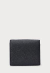 Black textured leather wallet with a simple rectangular shape, subtle stitching, and no visible hardware or logos.