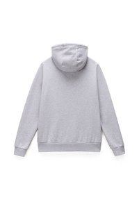 Sudadera con capucha en gris claro. Fabricada con un tejido suave y texturizado. Cuenta con mangas largas, un bolsillo canguro en la parte delantera y puños acanalados.