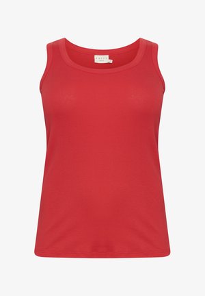Červený tílko vyrobené z žebrované látky, s kulatým výstřihem a širokými ramínky, s přiléhavým střihem a hladkou texturou.