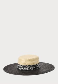 TWO TONE RIBBON TRIM STRAW SUN HAT - Klobouk - black/beige