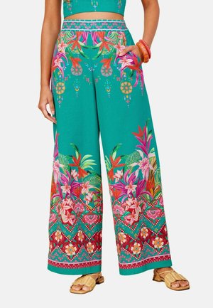 Love & Roses, REGULAR FIT - FLORAL PLACEMENT PRINT TROUSERS . - Nohavice - green
