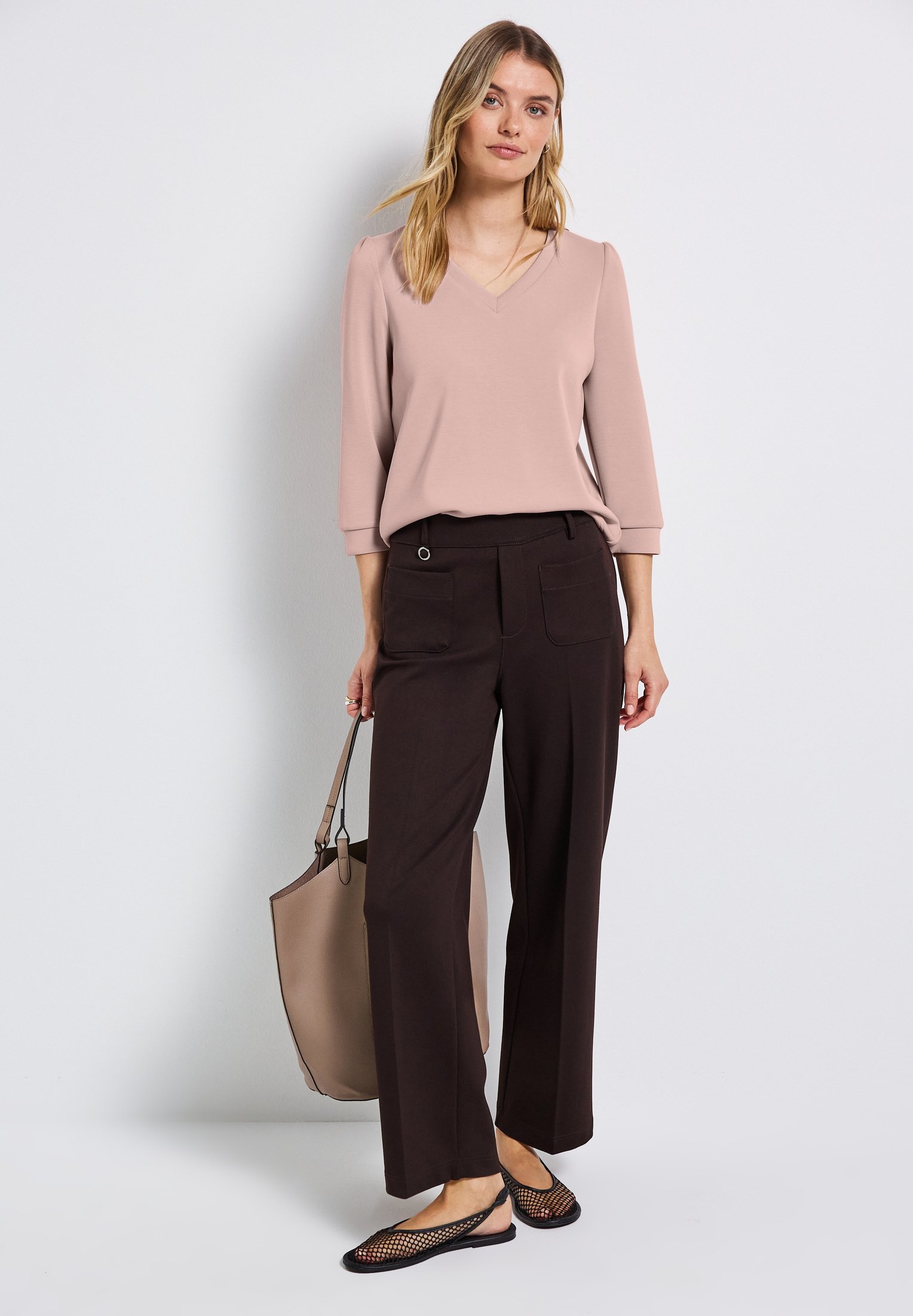 Street One A321755 Maglietta Donna Mix Materiali - Girocollo, Maniche Corte E Chiusura Lampo Posteriore, Nero, Taglia 40