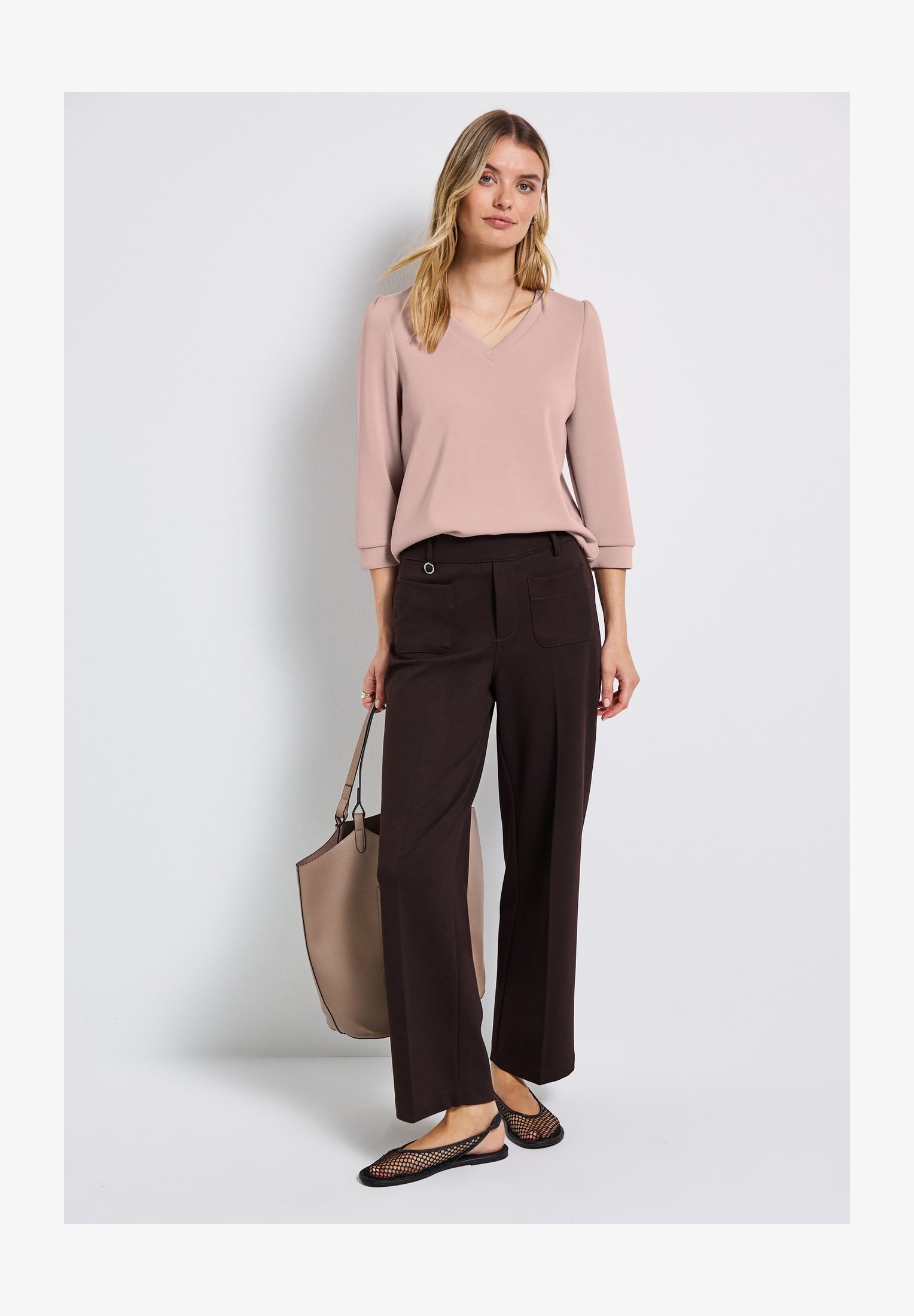 Street One A321755 Maglietta Donna Mix Materiali - Girocollo, Maniche Corte E Chiusura Lampo Posteriore, Nero, Taglia 40