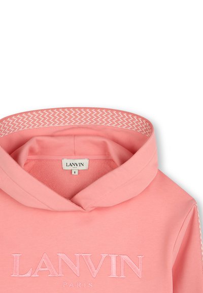 Felpa rosa in cotone, con logo "LANVIN" ricamato, fodera del cappuccio texture con motivo a zigzag e dettagli a coste.