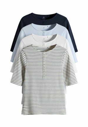 REGULAR FIT - 4 PACK RIBBED HALF SLEEVE HENLEY  - T-shirt basic - navy light blue white stripe