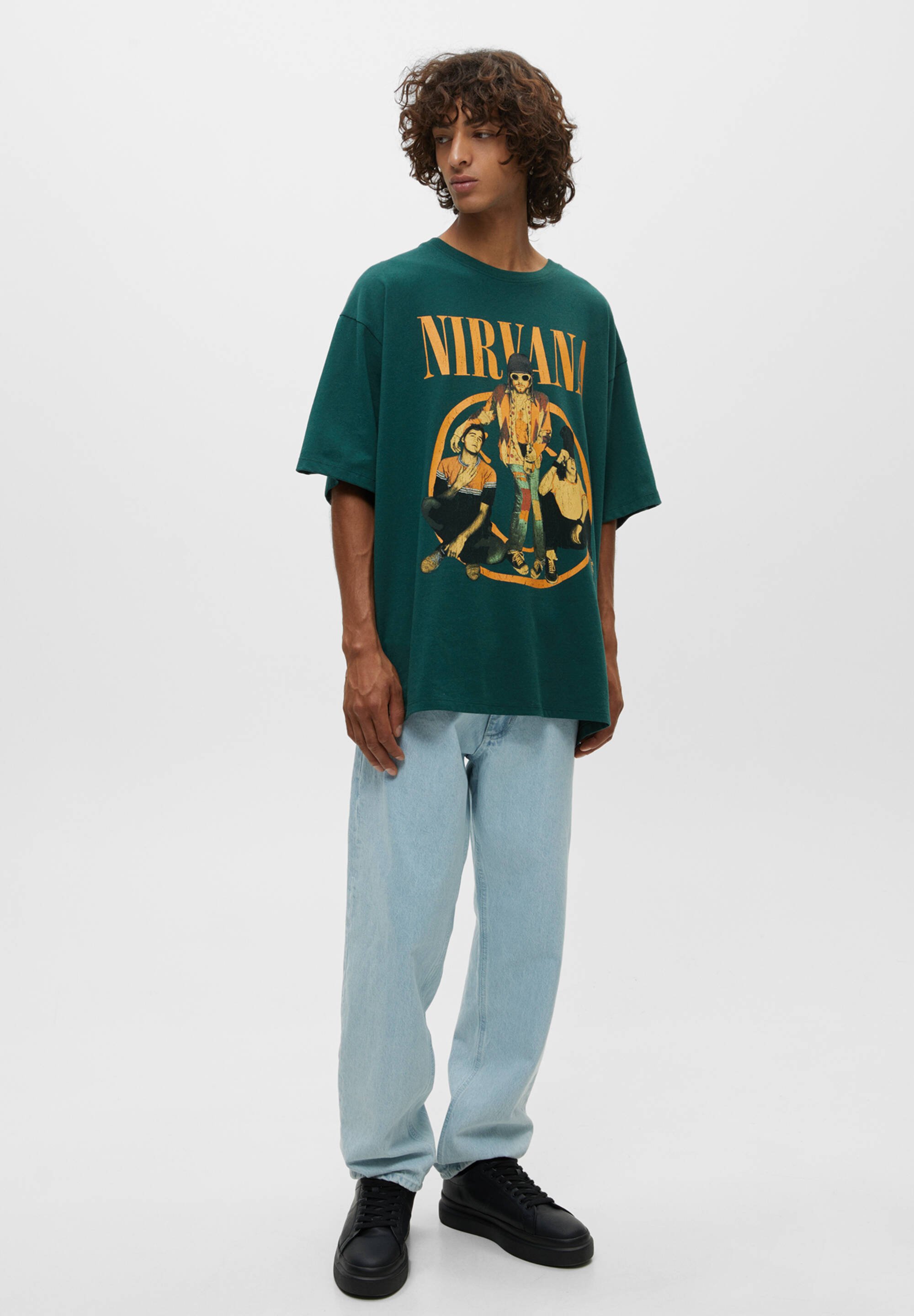 PULL&BEAR NIRVANA - T-shirt con stampa - green/verde - Zalando.it