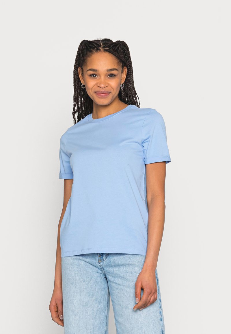 Pieces PCRIA FOLD UP SOLID TEE - T-shirts - vista blue