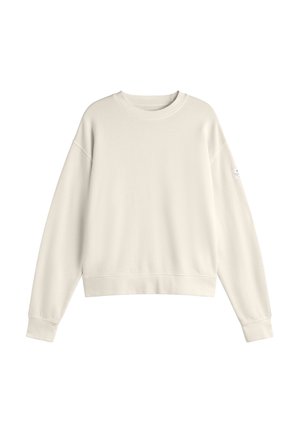 Schlichter cremeweißer Sweatshirt mit Rundhalsausschnitt, langen Ärmeln und gerippten Bündchen an Ärmeln, Saum und Hals.
