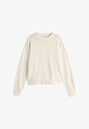 Schlichter cremeweißer Sweatshirt mit Rundhalsausschnitt, langen Ärmeln und gerippten Bündchen an Ärmeln, Saum und Hals.