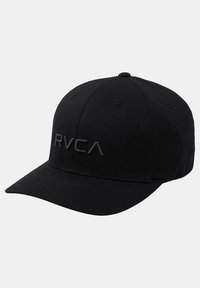 Black baseball cap made of cotton, featuring a stitched RVCA logo in a slightly darker shade. Structured crown and curved visor.