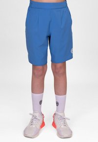 Blaue Shorts aus glattem, leichtem Stoff mit einer lässigen Passform, ausgestattet mit einem elastischen Bund und seitlichen Taschen.