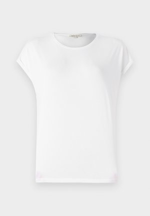 Balta trumpa rankovė t-shirt su apvaliu iškirpimu, minkštas paviršius ir paprastas dizainas. Švarios linijos su laisvu prigludimu.