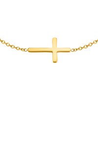 Collana con croce in tono oro, dalla superficie lucida, con un design semplice e geometrico e una catena delicata.