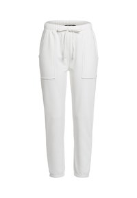Weiße Sweatpants aus weichem Stoff, mit einem Kordelzugbund, zwei Vordertaschen und einem lässigen, schmal zulaufenden Beindesign.